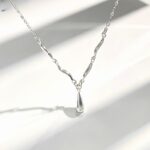 925 Sterling Silver Teardrop Necklace Irregular Wave Pendant Dainty Chain for Women Everyday Wear