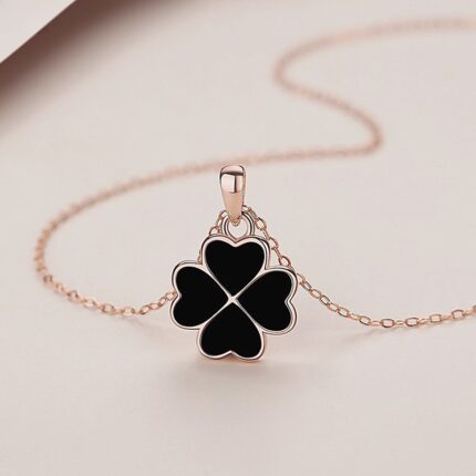 Four Leaf Clover Necklace 925 Sterling Silver Color Changing Double Sided Pendant Dainty Clavicle Chain for Women