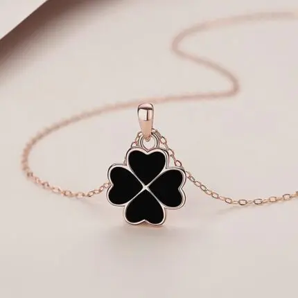 Four Leaf Clover Necklace 925 Sterling Silver Color Changing Double Sided Pendant Dainty Clavicle Chain for Women