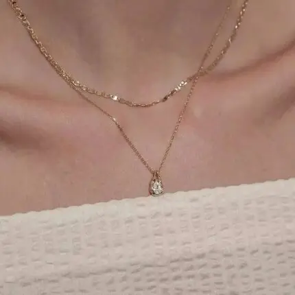 Moissanite Necklace 925 Sterling Silver Teardrop Pendant N001609M Dainty O-Chain Clavicle Choker for Women Everyday Wear