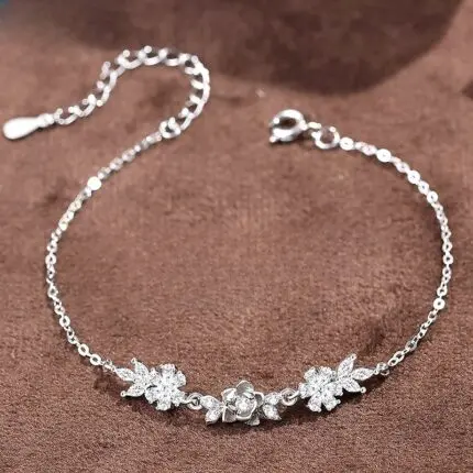 Jasmine Flower Bracelet 925 Sterling Silver for Women Dainty Christmas Gift Jewelry