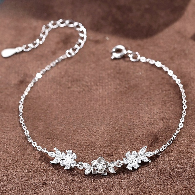 01-21 Jasmine Flower Bracelet 925 Sterling Silver for Women Dainty Christmas Gift Jewelry