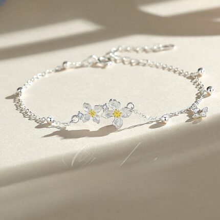 Gardenia Flower Bracelet 925 Sterling Silver Dainty Floral Charm Women Summer Travel Gift for Friend