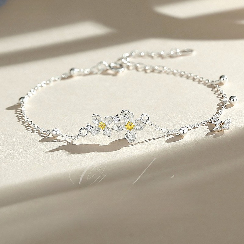 01-23 Gardenia Flower Bracelet 925 Sterling Silver Dainty Floral Charm Women Summer Travel Gift for Friend