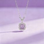 925 Sterling Silver Sugar Cube Necklace, Rose-Cut Purple Zircon Pendant, Adjustable Collarbone Chain for Everyday Office Wear