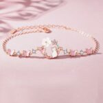 925 Sterling Silver Cat Bracelet for Women Butterfly Flower Shell Charm Sweet Pink Gift