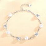 Pearl Bracelet 925 Sterling Silver Double Layer Crystal Ball Chain for Women Adjustable Gift