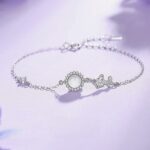 Butterfly Bracelet for Women, 925 Sterling Silver with White Chalcedony