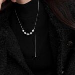 925 Sterling Silver Beaded Lariat Necklace for Women, Minimalist Tassel Style