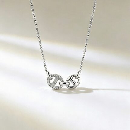925 Sterling Silver Double Ring Pendant Necklace for Women, Dainty Everyday
