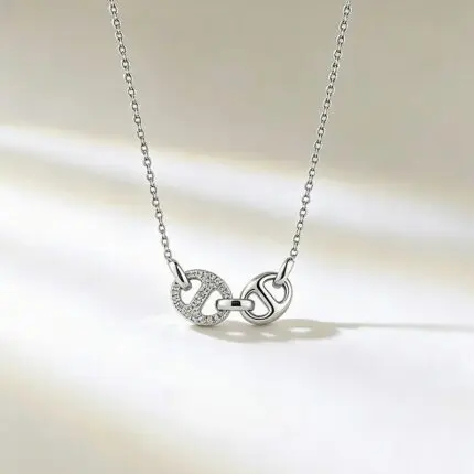 925 Sterling Silver Double Ring Pendant Necklace for Women, Dainty Everyday