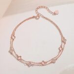 Four Leaf Clover Anklet 925 Sterling Silver Rose Gold Double Layer Chain Women's Summer Beach Foot Jewelry Gift