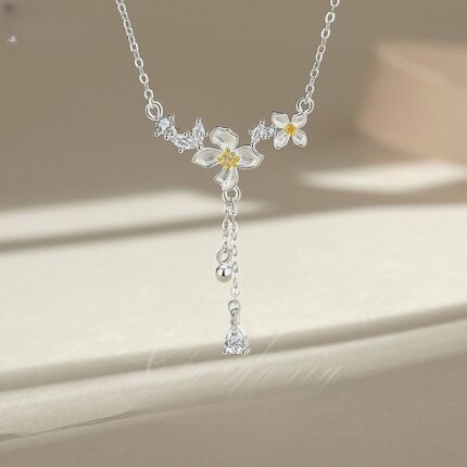Gardenia Flower Necklace 925 Sterling Silver Tassel Pendant Chain for Women Everyday Wear