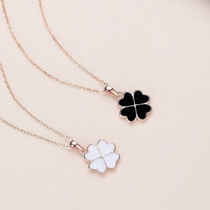 Four Leaf Clover Necklace 925 Sterling Silver Color Changing Double Sided Pendant Dainty Clavicle Chain for Women