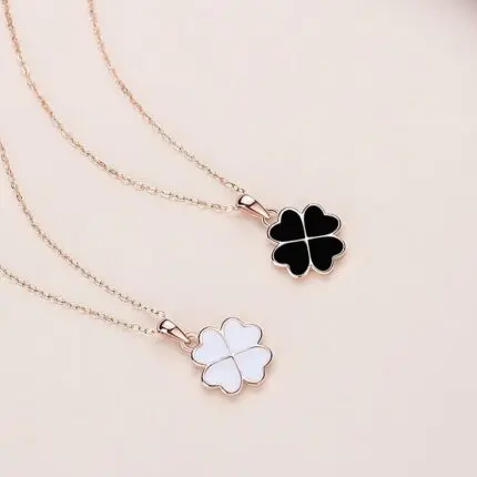 Four Leaf Clover Necklace 925 Sterling Silver Color Changing Double Sided Pendant Dainty Clavicle Chain for Women