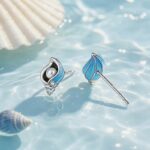 Sterling Silver Conch Shell Pearl Stud Earrings Women Blue Enamel Ocean Beach Summer Jewelry Gift E000156B