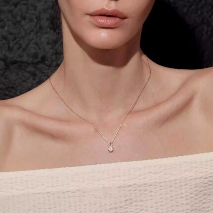 Moissanite Necklace 925 Sterling Silver Teardrop Pendant N001609M Dainty O-Chain Clavicle Choker for Women Everyday Wear