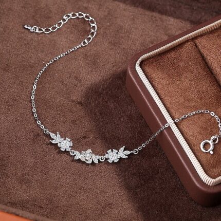 Jasmine Flower Bracelet 925 Sterling Silver for Women Dainty Christmas Gift Jewelry