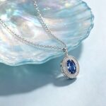 925 Sterling Silver Oval Pendant Necklace for Women - Darcy Blue-Tone Collarbone Chain, Geometric Everyday & Office Wear
