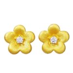 Gold Flower Stud Earrings 925 Sterling Silver for Women, Summer Gift
