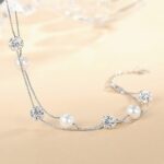 Pearl Bracelet 925 Sterling Silver Double Layer Crystal Ball Chain for Women Adjustable Gift