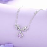 925 Sterling Silver Star Bow Necklace for Women, Firework-Cut Purple Zircon Pendant