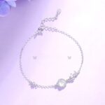 Butterfly Bracelet for Women, 925 Sterling Silver with White Chalcedony