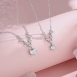 Rose Star Necklace 925 Sterling Silver Flower Cut Zircon Pendant 6/8MM for Women Daily Office Commute