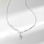 925 Sterling Silver Teardrop Necklace Irregular Wave Pendant Dainty Chain for Women Everyday Wear
