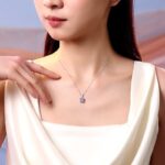 925 Sterling Silver Sugar Cube Necklace, Rose-Cut Purple Zircon Pendant, Adjustable Collarbone Chain for Everyday Office Wear