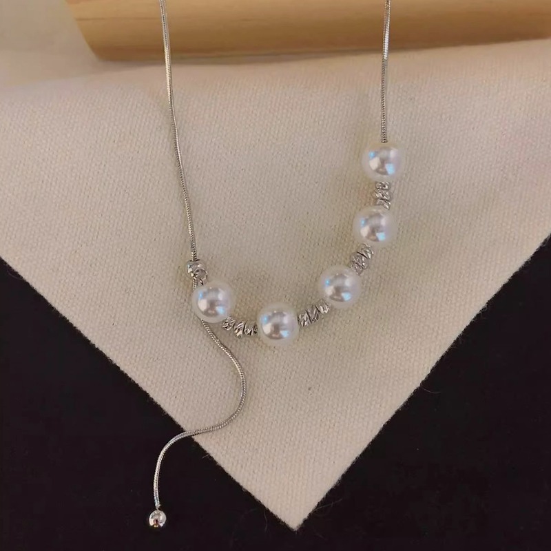 925 Sterling Silver Beaded Lariat Necklace for Women, Minimalist Tassel Style