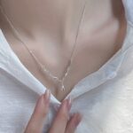 925 Sterling Silver Teardrop Necklace Irregular Wave Pendant Dainty Chain for Women Everyday Wear