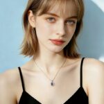 925 Sterling Silver Oval Pendant Necklace for Women - Darcy Blue-Tone Collarbone Chain, Geometric Everyday & Office Wear