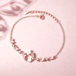 925 Sterling Silver Cat Bracelet for Women Butterfly Flower Shell Charm Sweet Pink Gift