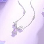 925 Sterling Silver Star Bow Necklace for Women, Firework-Cut Purple Zircon Pendant