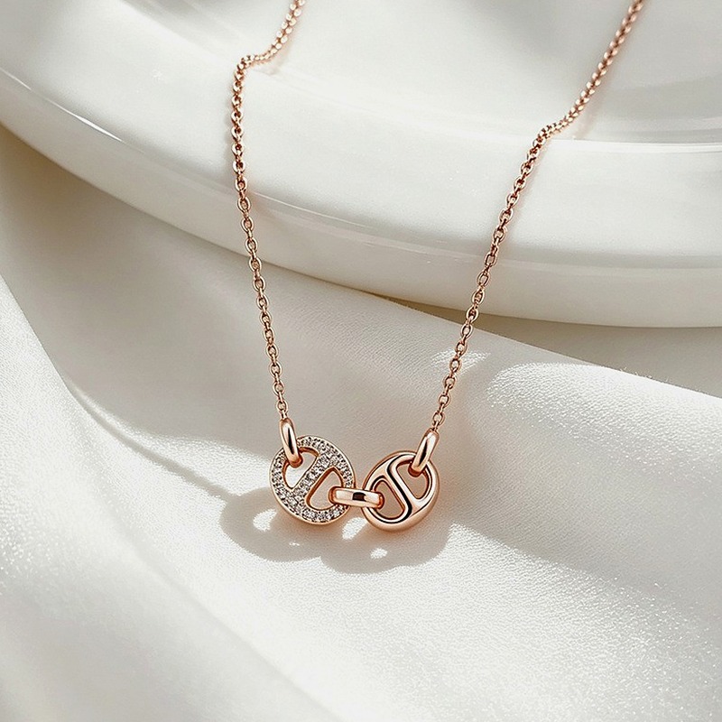 925 Sterling Silver Double Ring Pendant Necklace for Women, Dainty Everyday