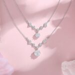 Rose Star Necklace 925 Sterling Silver Flower Cut Zircon Pendant 6/8MM for Women Daily Office Commute