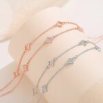 Four Leaf Clover Anklet 925 Sterling Silver Rose Gold Double Layer Chain Women's Summer Beach Foot Jewelry Gift