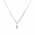 925 Sterling Silver Teardrop Necklace Irregular Wave Pendant Dainty Chain for Women Everyday Wear