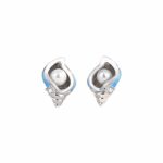 Sterling Silver Conch Shell Pearl Stud Earrings Women Blue Enamel Ocean Beach Summer Jewelry Gift E000156B
