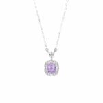 925 Sterling Silver Sugar Cube Necklace, Rose-Cut Purple Zircon Pendant, Adjustable Collarbone Chain for Everyday Office Wear