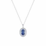 925 Sterling Silver Oval Pendant Necklace for Women - Darcy Blue-Tone Collarbone Chain, Geometric Everyday & Office Wear