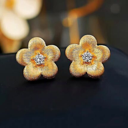 Gold Flower Stud Earrings 925 Sterling Silver for Women, Summer Gift