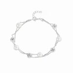 Pearl Bracelet 925 Sterling Silver Double Layer Crystal Ball Chain for Women Adjustable Gift