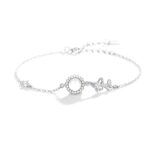 Butterfly Bracelet for Women, 925 Sterling Silver with White Chalcedony