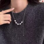 925 Sterling Silver Beaded Lariat Necklace for Women, Minimalist Tassel Style