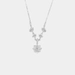 Rose Star Necklace 925 Sterling Silver Flower Cut Zircon Pendant 6/8MM for Women Daily Office Commute