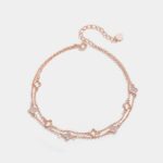 Four Leaf Clover Anklet 925 Sterling Silver Rose Gold Double Layer Chain Women's Summer Beach Foot Jewelry Gift