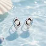 Sterling Silver Conch Shell Pearl Stud Earrings Women Blue Enamel Ocean Beach Summer Jewelry Gift E000156B