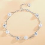 Pearl Bracelet 925 Sterling Silver Double Layer Crystal Ball Chain for Women Adjustable Gift